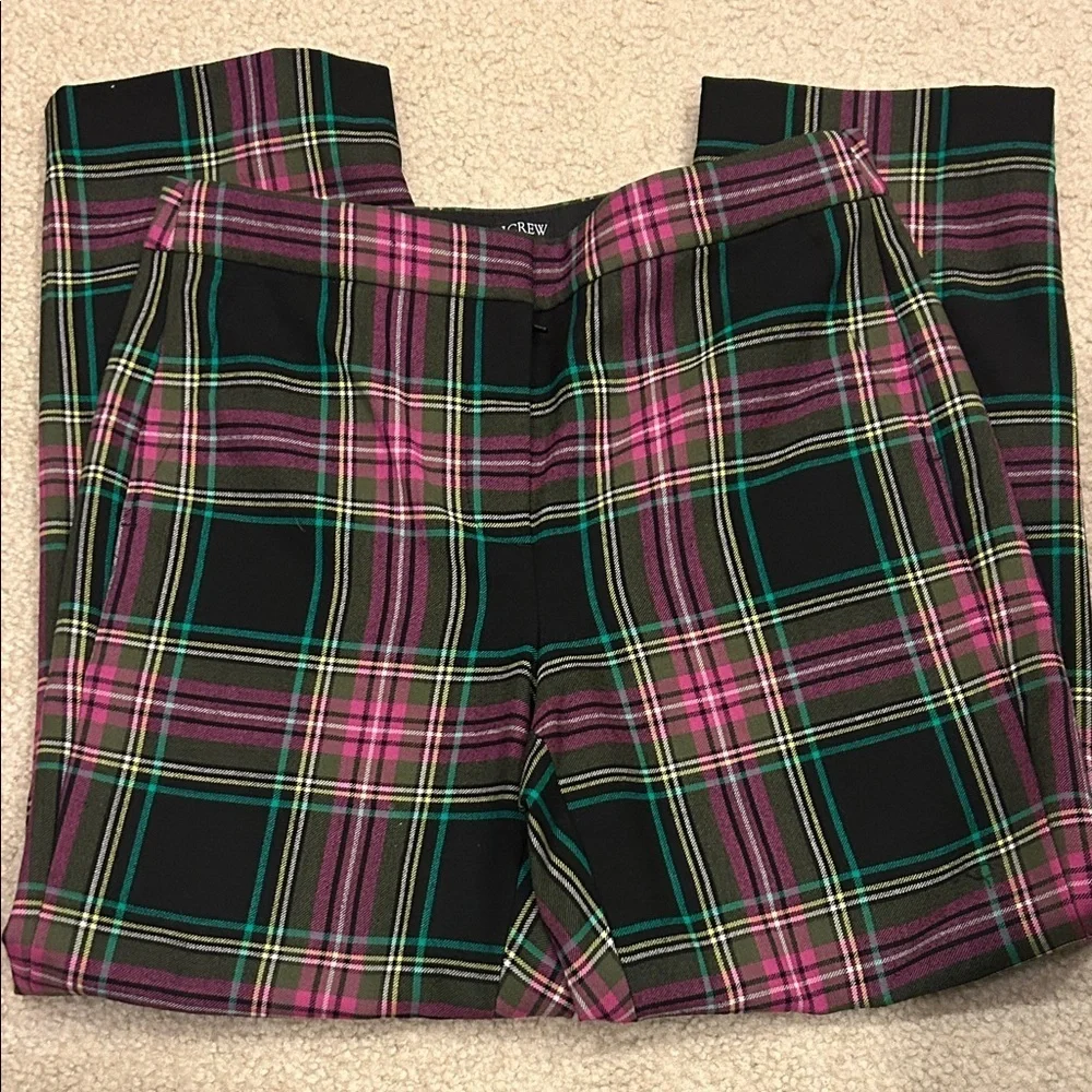 J.Crew Kate straight-leg pant in a pink Stewart tartan wool blend